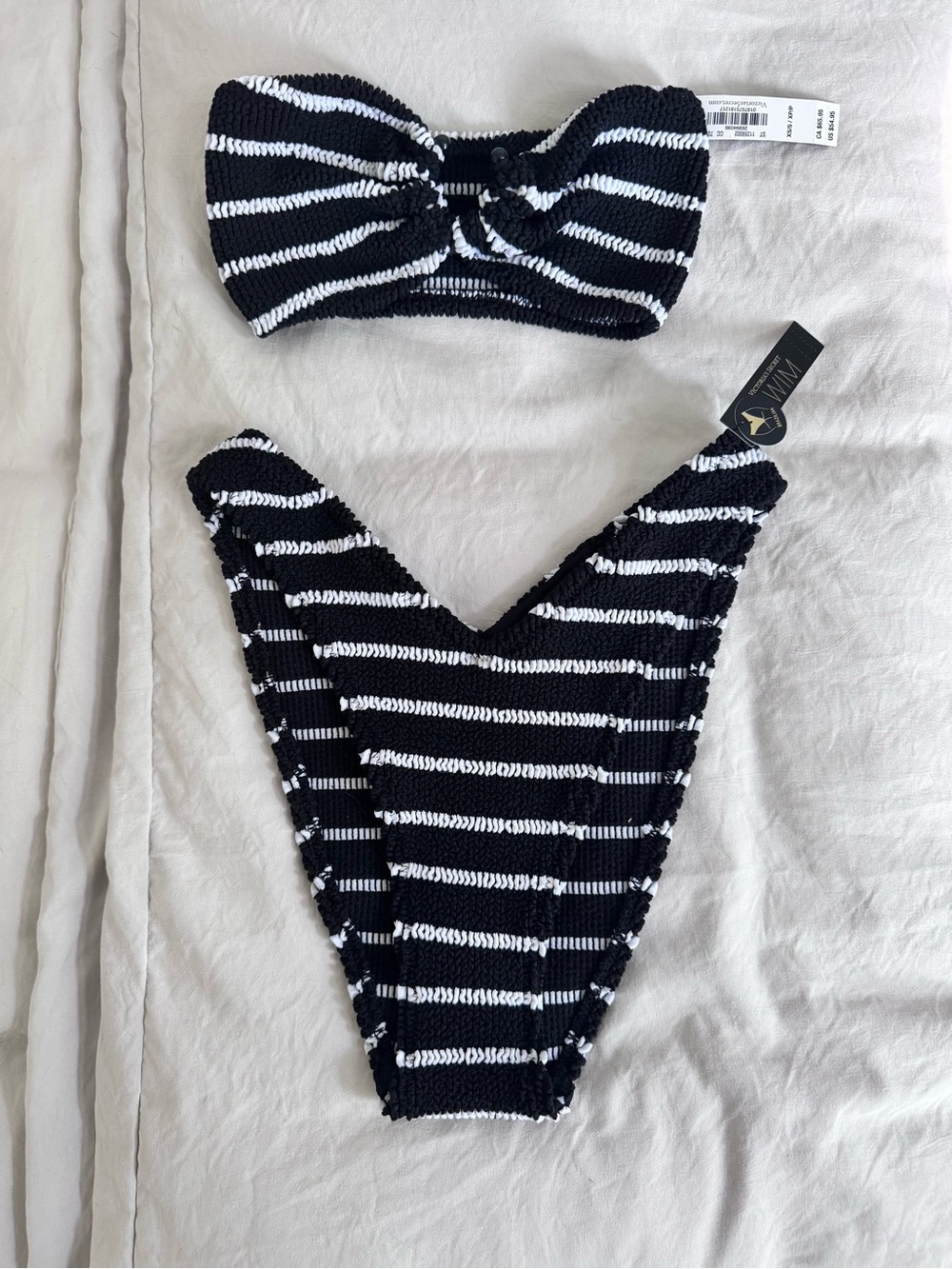 Victoria's Secret Black & White Striped Ribbed Swim Set BNWT